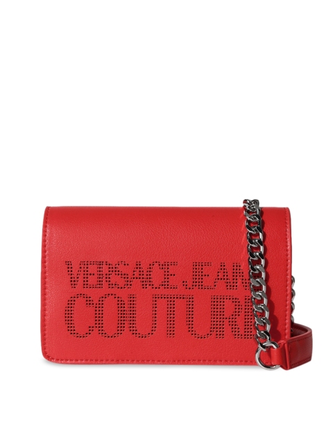 

Versace Jeans Couture Orange Textured Leather Swagger Sling Bag with Cut Work