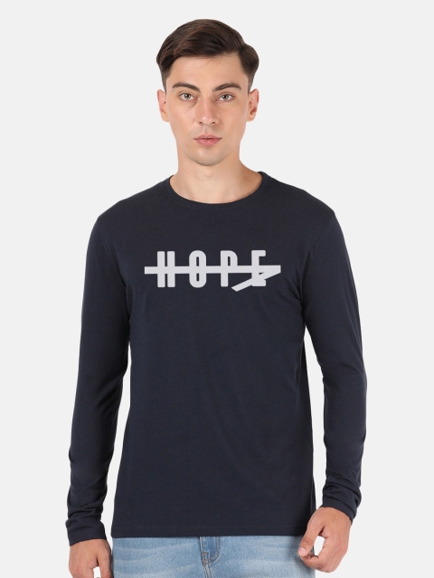 

BLACK RADIO Men Navy Blue Typography Printed Applique T-shirt
