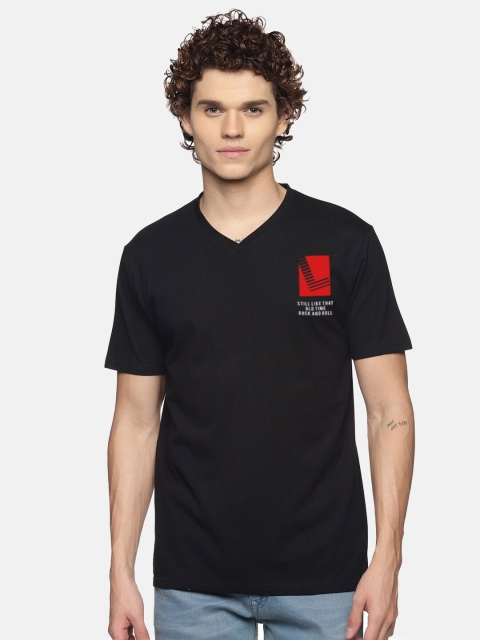 

BLACK RADIO Men Black V-Neck Cotton T-shirt