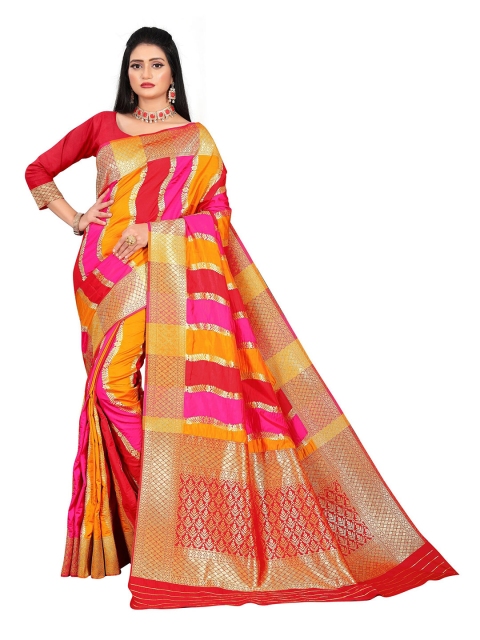 

Rivana Red & Gold-Toned Woven Design Zari Pure Silk Banarasi Saree