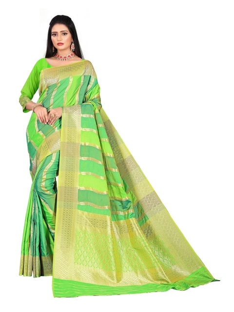 

Rivana Green & Gold-Toned Woven Design Zari Pure Silk Banarasi Saree