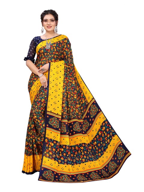 

Iris Yellow & Blue Floral Banarasi Saree