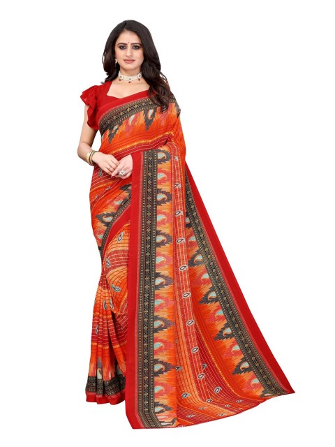 

Iris Orange & Black Floral Banarasi Saree