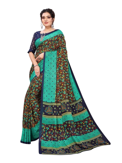 

Iris Green & Navy Blue Floral Banarasi Saree