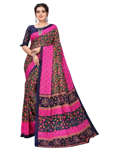 

Iris Pink & Navy Blue Floral Banarasi Saree