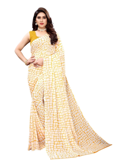 

Iris Yellow & White Floral Banarasi Saree