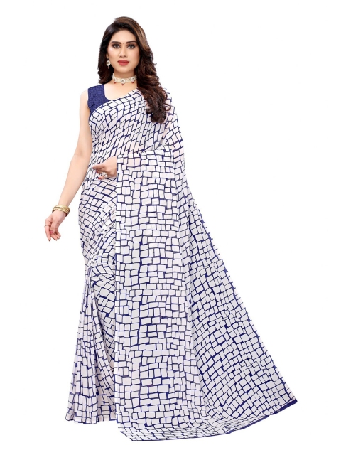 

Iris Blue & White Floral Banarasi Saree