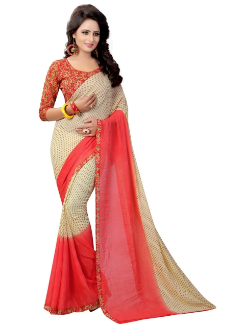 

Iris Red & Cream-Coloured Floral Banarasi Saree