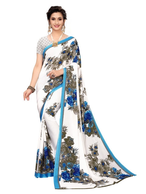 

Iris Blue & White Floral Banarasi Saree