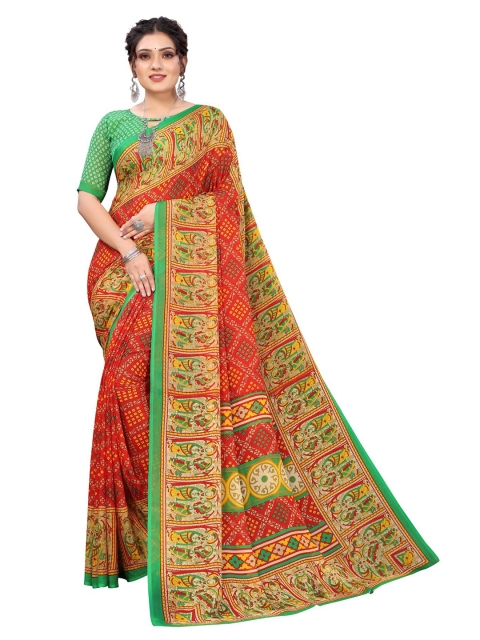 

Iris Red & Green Floral Banarasi Saree