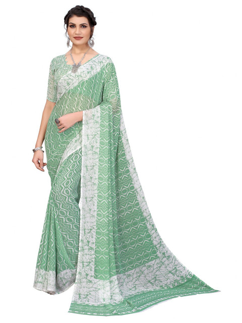 

Iris Green & Silver-Toned Floral Banarasi Saree