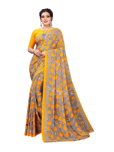 

Iris Yellow & Grey Floral Printed Saree