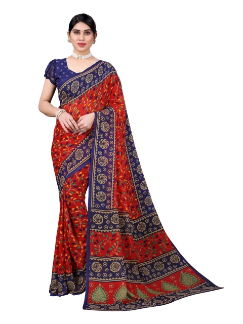 

Iris Red & Blue Floral Banarasi Saree