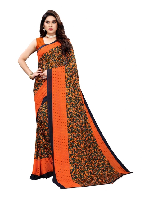

Iris Orange & Green Floral Banarasi Saree