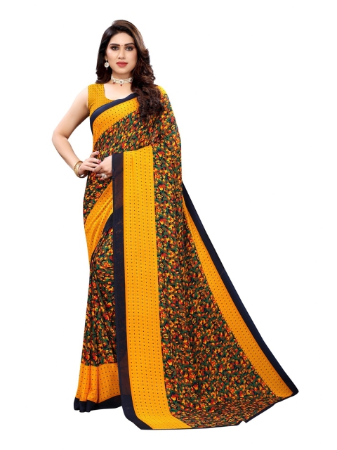 

Iris Yellow & Navy Blue Floral Banarasi Saree