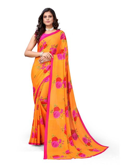 

Iris Orange & Pink Floral Banarasi Saree