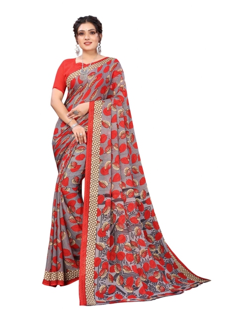

Iris Red & Grey Floral Banarasi Saree
