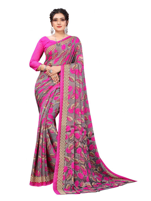 

Iris Pink & Grey Floral Banarasi Saree