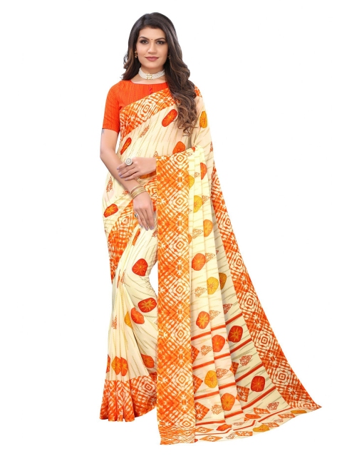 

Iris Orange & White Floral Banarasi Saree