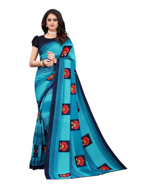

Iris Blue & Red Floral Banarasi Saree