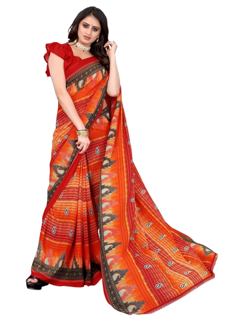 

Iris Orange & Grey Floral Banarasi Saree