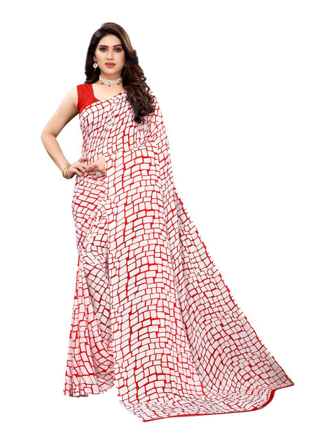 

Iris Red & White Banarasi Saree