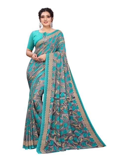 

Iris Teal & White Floral Banarasi Saree