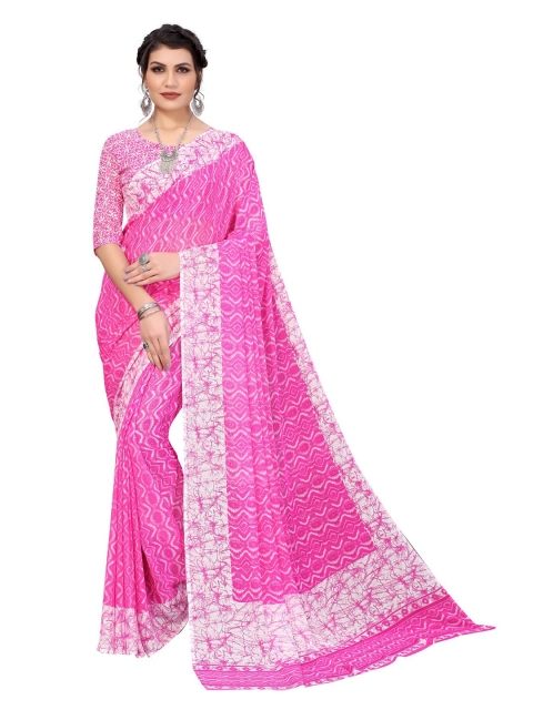 

Iris Pink & White Floral Banarasi Saree