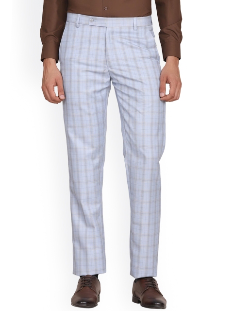 

TAHVO Men Blue Checked Tailored Trousers