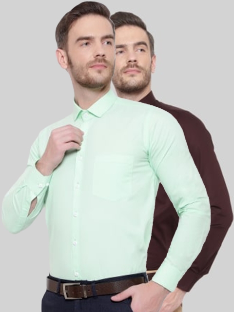 

Srey trends Men Green & Coffee Brown Comfort Formal Shirt Pack Of 2