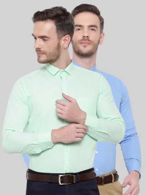 

Srey trends Men Pack of 2 Sea Green & Blue Comfort Cotton Formal Shirts