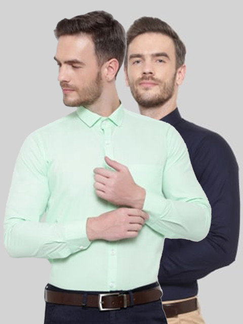 

Srey trends Men Green & Navy Blue Comfort Formal Shirt Pack Of 2