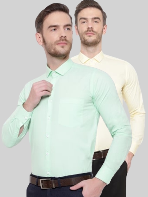 

Srey trends Men Cream-Coloured & Green Comfort Formal Shirt Pack Of 2