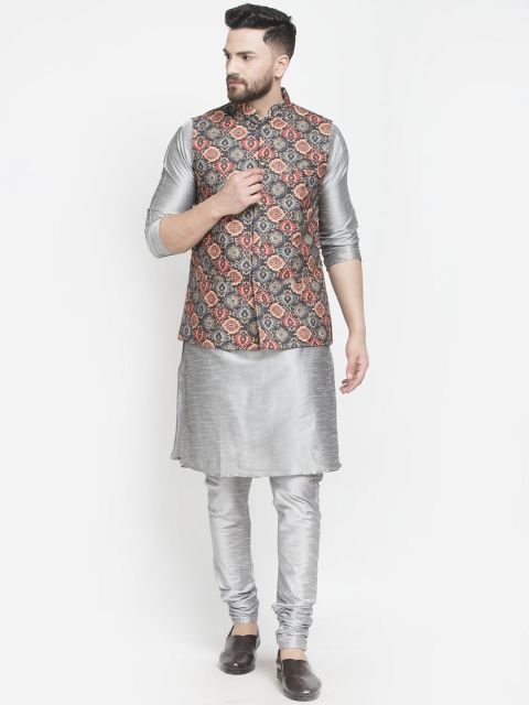 

Benstoke Men Grey Angrakha Kurti with Pyjamas