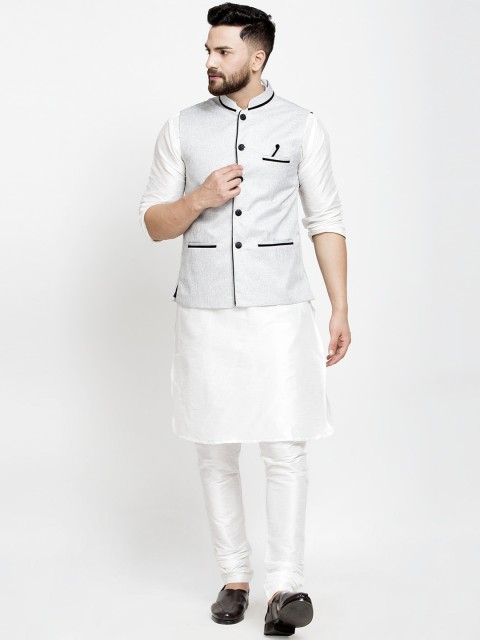 

Benstoke Men White Layered Kurta with Pyjamas