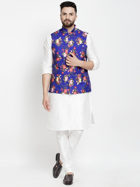 

Benstoke Men White Floral Layered Kurta with Pyjamas