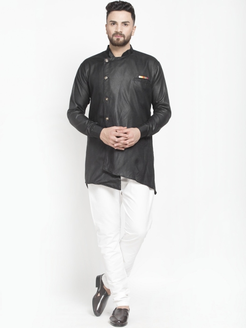 

Benstoke Men Black Floral Angrakha Kurti with Pyjamas