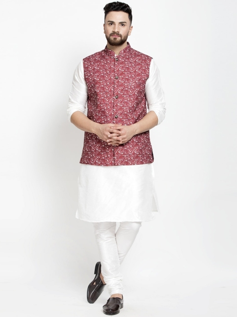 

Benstoke Men White Printed Kurta with Churidar