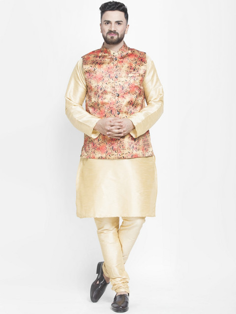 

Benstoke Men Gold-Toned Paisley Layered Kurta with Churidar