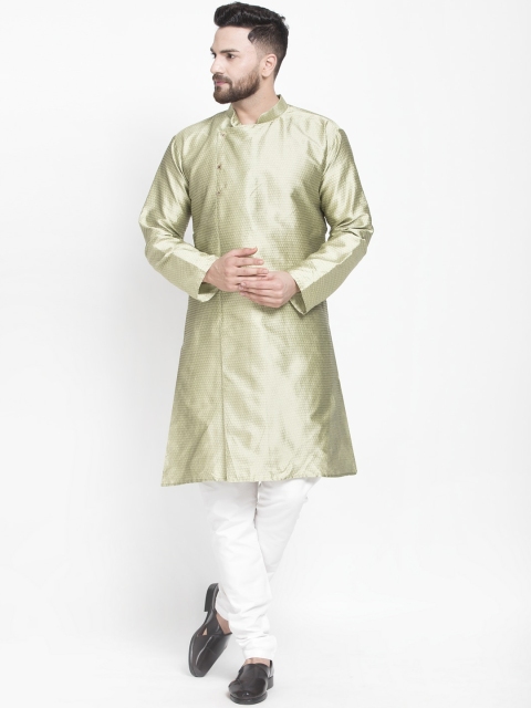 

Benstoke Men Olive Green Angrakha Kurta with Pyjamas