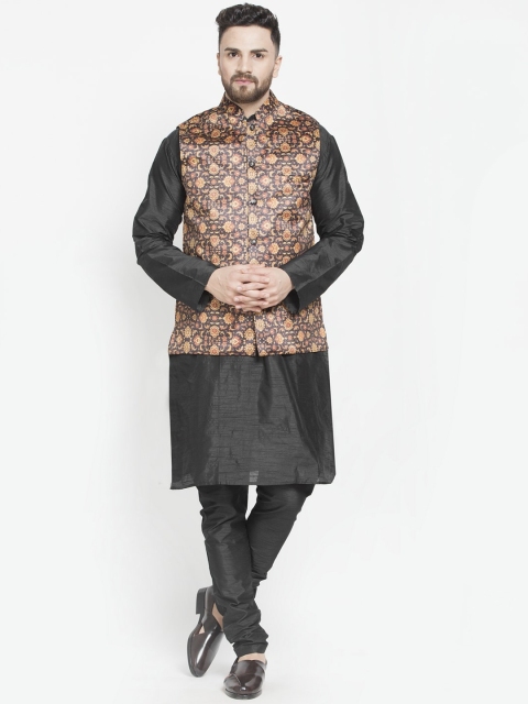 

Benstoke Men Black Paisley Layered Kurta with Churidar