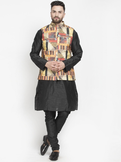 

Benstoke Men Black Dyed Layered Kurta with Pyjamas