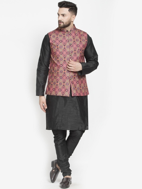 

Benstoke Men Black Floral Layered Kurti with Dhoti Pants
