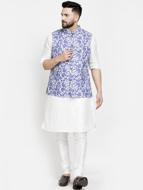 

Benstoke Men White Layered Kurti with Skirt