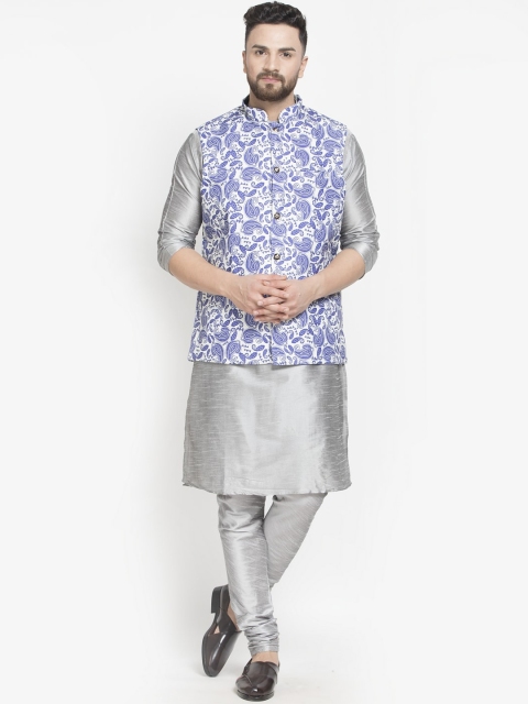 

Benstoke Men Grey Floral Printed Kurta with Churidar