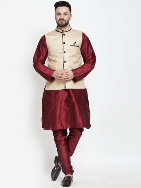 

Benstoke Men Maroon Pleated Top with Churidar