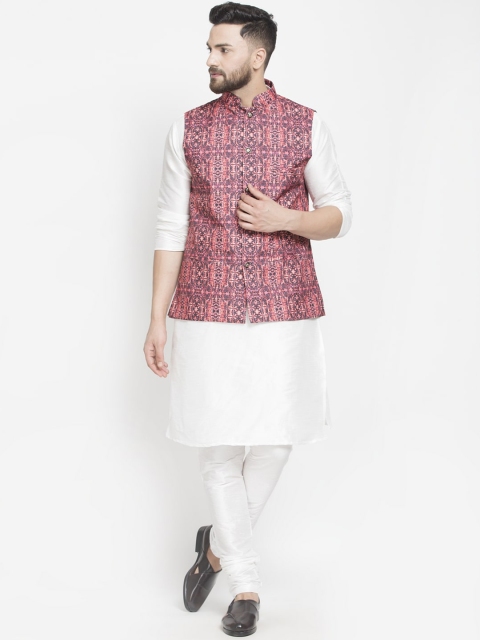 

Benstoke Men White Printed Layered Kurta with Pyjamas