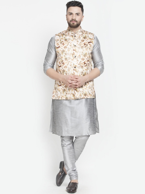 

Benstoke Men Grey Angrakha Kurta with Pyjamas