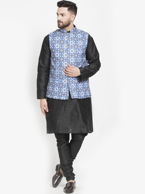 

Benstoke Men Black Angrakha Kurta with Churidar