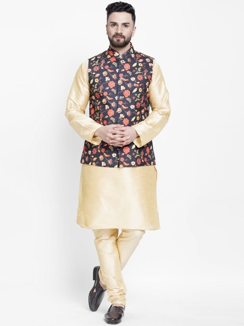 

Benstoke Men Gold-Toned Paisley Layered Kurta with Churidar